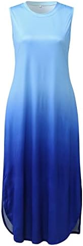 שמלות קיץ של Beuu לנשים 2022 הדפסת שיפוע ללא שרוולים עגולים ללא שרוולים שמלת מקסי שמלת חוף רופפת שמלת