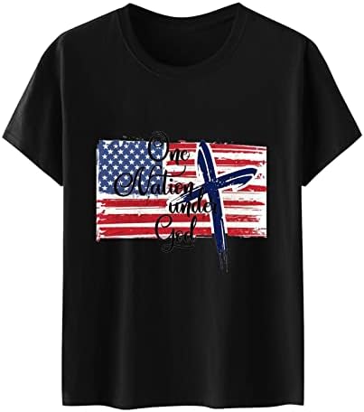 צמרות נשים UIKMNH קיץ ארצות הברית דגל דגל שרוול קצר חולצה כותנה חולצת חולצה רחבה