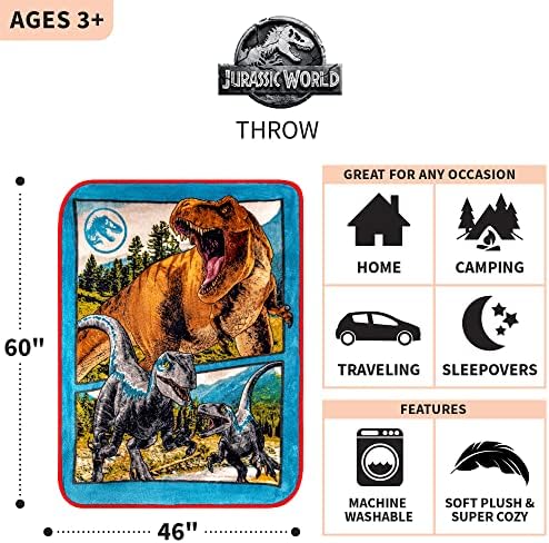 עולם היורה דומיניון וולוצירפטור כחול ורקסי T-Rex סופר רך קטיפה מיקרו רשל שמיכה, 46 אינץ 'x 60 אינץ', מצעים