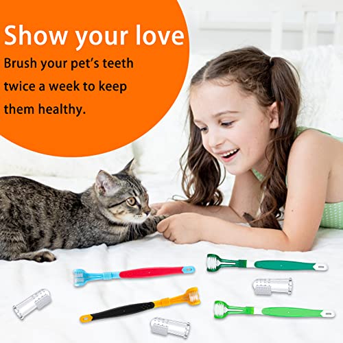 טזם כלב מברשת שיניים אצבע סט, כלבים מברשת שיניים ערכת שיניים טיפול עם 3 סיליקון אצבע מברשת-3 צדדי