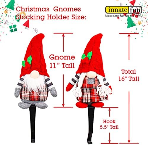 סט של 2 גמדים לחג המולד זוג מחזיקי גרב גרביים מתכת גרביים קולבים על אח קישוט עליון קטיפה מותאמת אישית