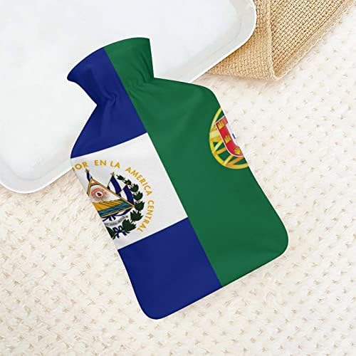 אל סלבדור פורטוגל דגל בקבוק מים חמים עם כיסוי רך 1L שקית חמה קלאסית גדולה יותר לרגלי יד צוואר