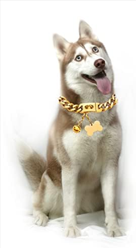 צווארונים שרשרת כלבים לכלבים גדולים גדולים כבדים כבד 19 ממ קישור קובני זהב קישור כלבים הוכחת הלעיסה