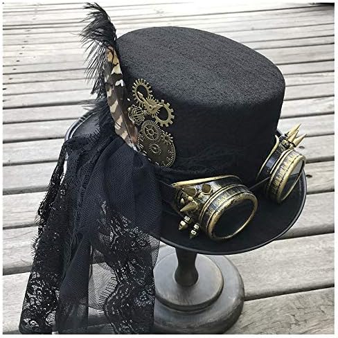 2019 אופנה נשים בעבודת יד סטימפאנק מגבעת עם ציוד משקפיים ותחרה שלב קסם כובע מסיבת כובע גודל 57 סמ