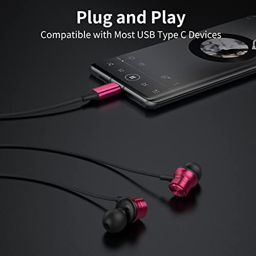 אוזניות USB C, USB מסוג C אוזניות אוזניות קווית מבטלות רעש מגנטי אוזניות באוזן עם מיקרופון עבור iPad Pro