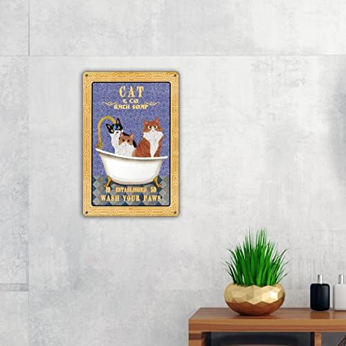ציטוט אמבטיה מצחיק חתול וינטג עיצוב אמנות קיר שלט פח מתכת & מגבר; שיתוף. אמבט סבון לשטוף שלך כפות סימן עבור