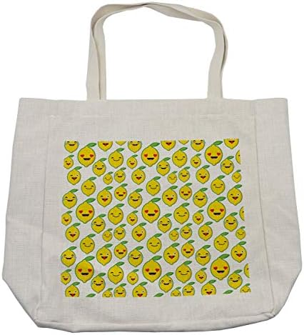 תיק קניות לימון של אמבסון, סמלי לימון בסגנון קריקטורה עם פרצופים מאושרים מצחקים מחייכים, תיק לשימוש חוזר
