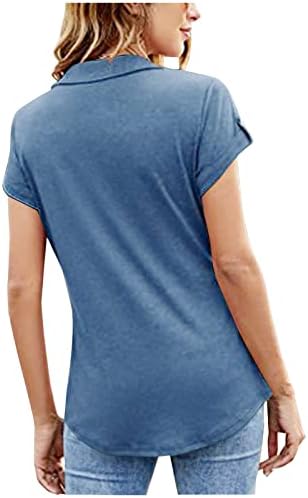 צווארון צווארון כחול רויאל צוואר צוואר צוואר לנשים סתיו סתיו כפתור קצר שרוול שיפוע הדפסת חולצות פשוטות סקסיות
