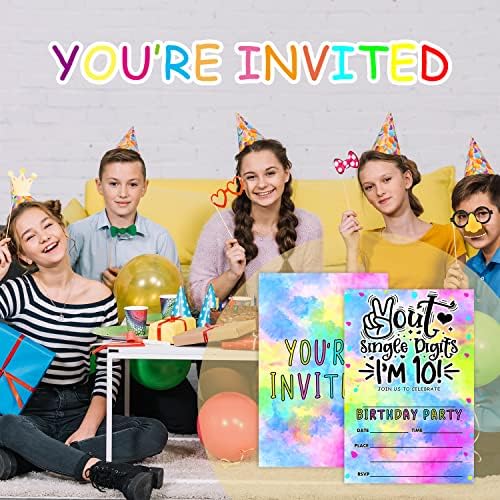 ספרות רווקות של Axamdam כרטיסי הזמנה ליום הולדת 10, הזמנות למסיבת צבע עניבה לילדים, בנות, 20