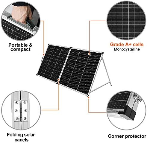 מזוודה סולארית של דוקיו 200 וואט פאנל סולארי מתקפל נייד חד גבישי 18 וולט עם בקר לטעינת סוללות 12 וולט