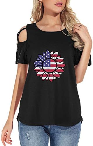 נשים 4 ביולי צמרות דגל אמריקאי חולצת טריקו פטריוטית מגזרת צוואר עגול