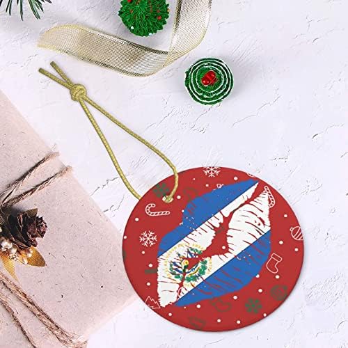 דגל אל סלבדור שפתיים בצורת עגול קישוט חג המולד חג המולד עץ עץ עץ קישוטי קרמיקה מתנות מזכרות תליון חרסינה דו