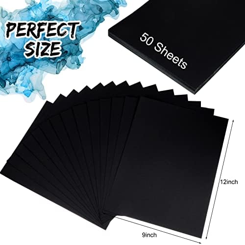 50 סדינים נייר דיו אלכוהול 9 x 12 אינץ 'נייר צבעי מים שחור נייר סינטטי צבעי צבע נייר נייר אמנות שחור