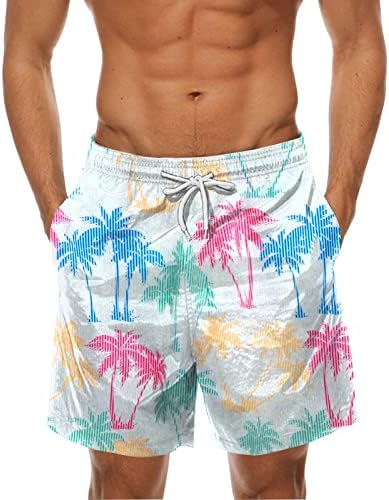 גברים שוחים גזעים קצרים, אופנה לגברים מודפסים עם חוף הוואי חוף מתאים למכנסיים קצרים ספורט מכנסיים קצרים