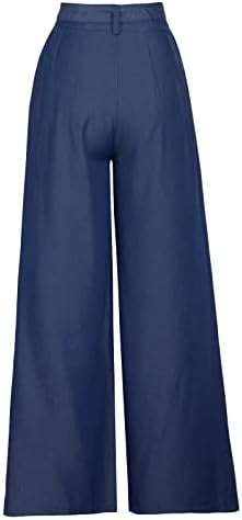 מכנסי רגל רחבים של Fehlegd מכנסי רגל רחבים מתחשבים במותניים גבוהות במותניים צבע מוצק רופף רך מזדמן