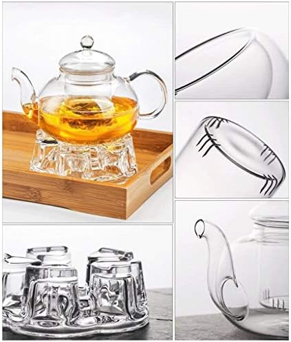 עיבוי זכוכית קונג פו תה סט פילטר כוס עמיד בפני חום, חבילת קומקום פרח 800 מל כוס תה כוס תה