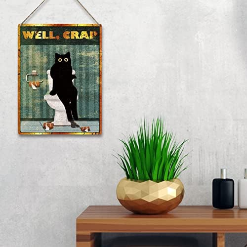 שירותים מצחיקים ציטוט של חתול שחור שחור עץ תליית קיר שלט עץ, שלט שטויות רטרו טוב לשירותים ביתיים מתנות