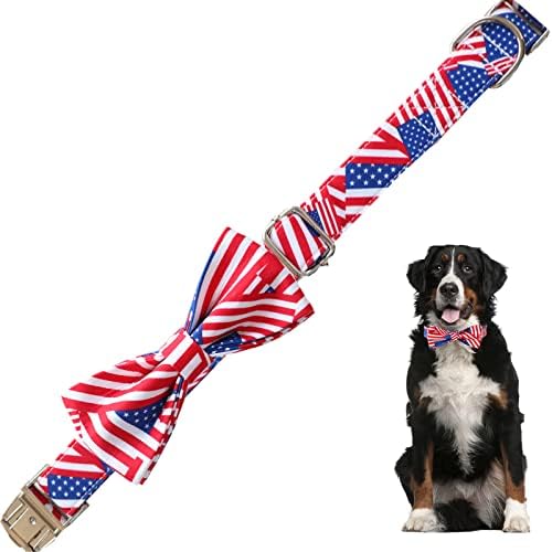 LifeUnion דגל אמריקאי צווארון כלבים מתכווננים מתכווננים צווארון כלבים חמוד קשת אבזם מתכת 4 ביולי צווארוני כלבים