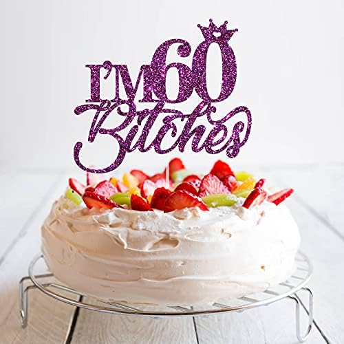 נצנצים טלוריים אני 60 כלבות עוגת עוגת עיצוב עוגת יום הולדת 60 לנשים, לחיים עד 60 שנה קישוטים למסיבות ציוד סגול