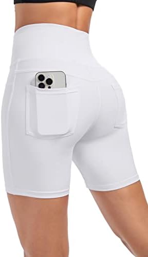 מכנסיים קצרים של אופנוענים G4Free לנשים 5 /8 מותניים גבוהים אימון מכנסי יוגה קצרים עם כיסים אחוריים