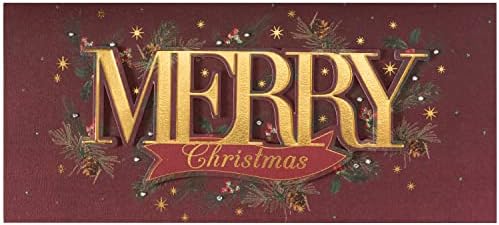 ניקאה.סט כרטיסי קופסא לחג המולד, כיתוב שמח, כולל סנטימנט חג ומעטפת תיאום, סט של 8, צבעוני, 3.875 איקס