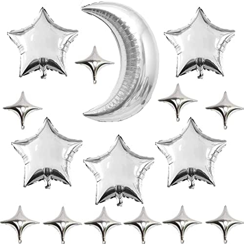 Jansong 16 PCS Silver Moon Star Balloons