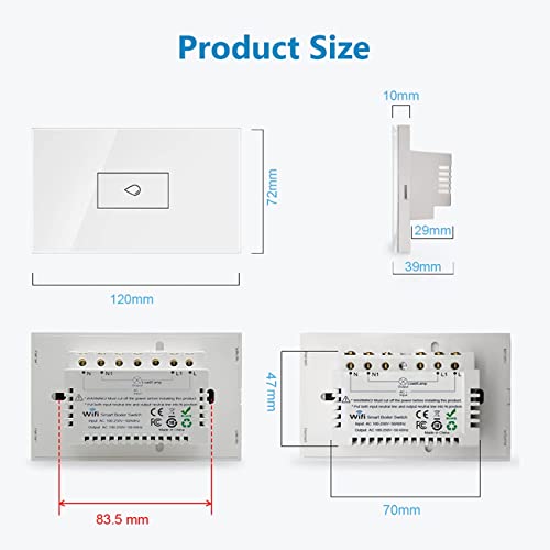 מתג דוד מים WiFi Smart Wifi, מתג קיר מגע חכם של בקרת קול עם טיימר, שלט רחוק מתג מגע דוד חכם תואם ל- Alexa,