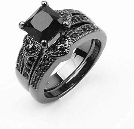 שחור יהלומי טבעת אהבת כלה טבעת נישואים טבעת כיכר שחור אבן טבעת נישואים טבעת