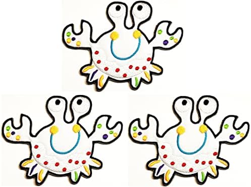 קליינפלוס 3 יחידות. סרטן ים בעלי החיים לתפור ברזל על טלאים רקומים קריקטורה סרטן חמוד לבן מדבקת מלאכת