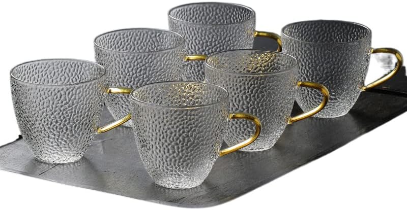 פאה לניקוי כוסות תה קטנות בסגנון יפני עם ידיות 6 כוסות מים לשתיית כוסות דפוס פטיש תה 日式 玻璃 小
