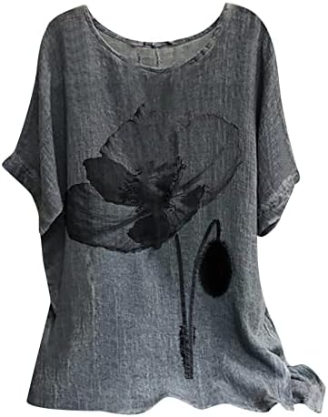 אופנה אופנה נשים צמרות קיץ רופפות פשתן כותנה הדפסת חולצת טריקו סוודר שרוול קצר חולצה מזדמנת רופפת