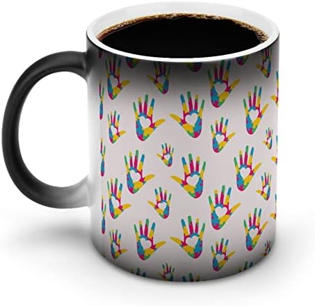 יד בצורת פאזל עבור אוטיזם יום יצירתי שינוי צבע קרמיקה קפה כוס חום שינוי ספל מצחיק עבור בית משרד