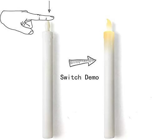 סט של 8 נורות נרות מתחדדות ללא להבה, 2 נרות חלון המופעלים באמצעות סוללה עם מחזיקים, פמוטים חשמליים
