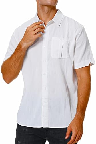 חולצות שרוול קצרות של גברים מזדמנים חולצות שרוול קצר שמלת קיץ פשתן פשתן רזה כפתור כפתור על חולצות לגברים