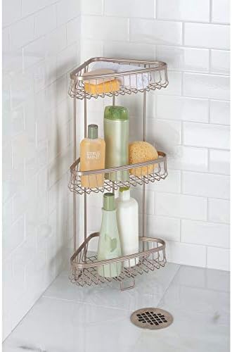 Idesign York Metal Wire Pinort Standing מקלחת קאדי סלי מדף אמבטיה 3 שכבות למגבות, סבון, שמפו, קרם, אביזרים,