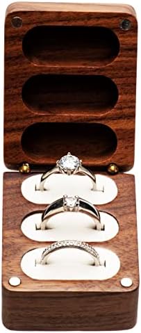 קוסיסו אגוז עץ חתונה טבעת תיבת אחסון, מוצק טבעת מחזיק עבור טבעת 3 חריצים חתונה טקס אירוסין יום הולדת