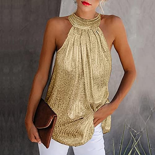 Tops הלטר Lentejuelas Mujer Blusa Mangas Brillante Mangas Camiseta Sólida Chaleco Camiseta Tipo Túnica Camisetas