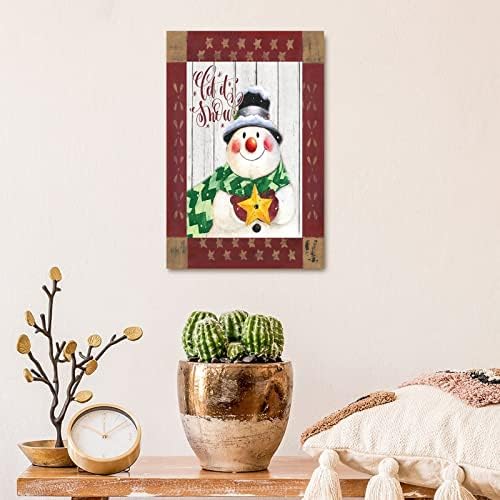 איש שלג מצחיק שלט עץ וינטג 'חג מולד תליה שלט וינטג' עץ גרגר אדום כוכב תן לו שלג עץ עץ רטרו עונתי שלט