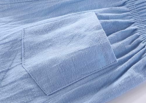 ילדים נערה נערת מכנסיים קצרים מוצקים כותנה פשתן מכנסי מותניים אלסטיים מזדמנים מושכים מכנסי טרנינג קצרים עם משיכה