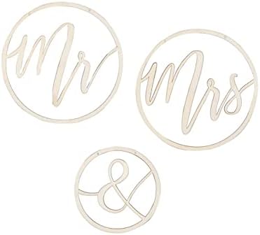 ג'ינג'ר ריי ווד מר וגברת תלויה חישוק קישוט לחתונה תפאורה 3 חבילה זהב