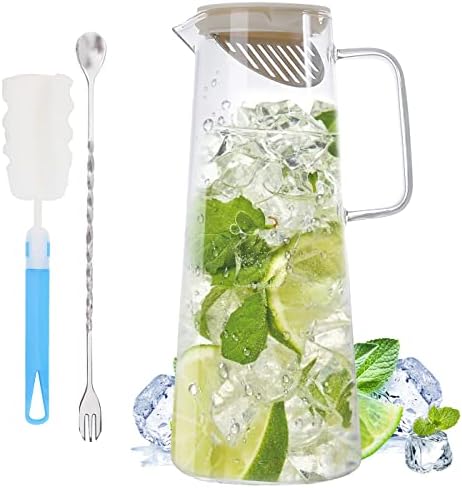 קנקן מים זכוכית עם מכסים ידית זרבובית KitchenExus קנקן תה קר קנק