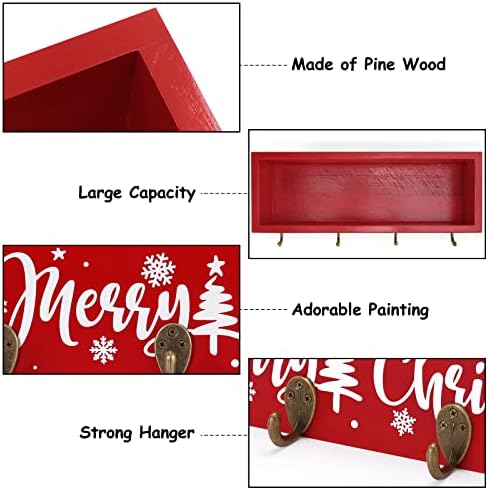 קופסת עץ של חג שמח עם מחזיקי גרב רב-שימושי קופסה דקורטיבית עם 4 וו גרביים קולבים שולחן מרכזי עיצוב חג המולד לעיצוב