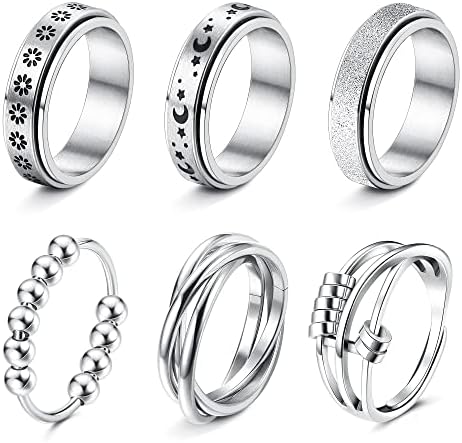 טבעת חרדה של Diamday לנשים ספינר טבעת טבעת נירוסטה טבעות ספינר טבעות עם חרוז