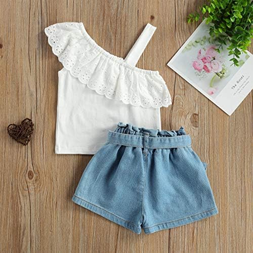 פעוטות תינוקות בנות בנות קיץ פרחים פרחים חולצה עליונה + תיקון ג'ינס קצרים בנות תינוקות 2 תלבושות