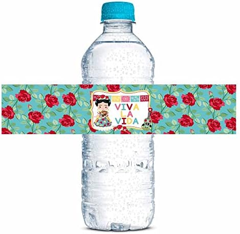 פרידה קאהלו פיאסטה יום הולדת נושא נושאים אטום מים עטיפות בקבוק מים עטיפות 20 עוטפים תוויות בגודל 1.75 x 8.5 על