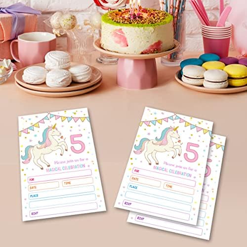 Qupt unicorn Party Handhipment Cards, כרטיסי הזמנות למסיבת יום הולדת 5, מלא את מסיבת יום ההולדת