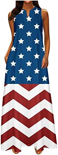 HCJKDU קיץ שמלת קיץ לנשים 2023 יום העצמאות ללא שרוולים V Neck USA ארהב הדפס דגל שמלות מקסי שמלות