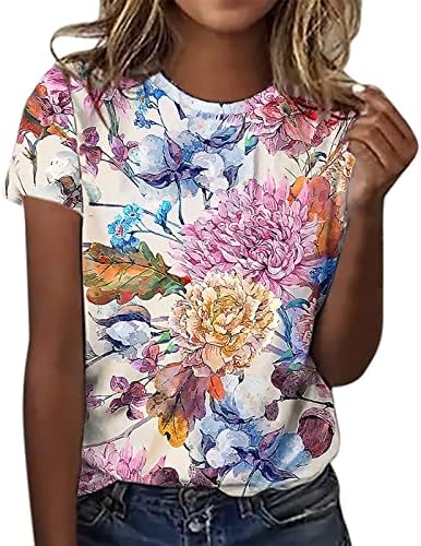צמרות קיץ נשים אביב אופנה שרוול קצר V צוואר חולצות טורטים פרחים בוהו חמוד טיז אימון טרנדי רופף
