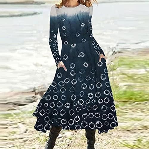 אביב שמלות לנשים 2023 ארוך שרוול פרחוני הדפסת אונליין זורם שמלה מזדמן חתונת אורח שמלות עם כיס
