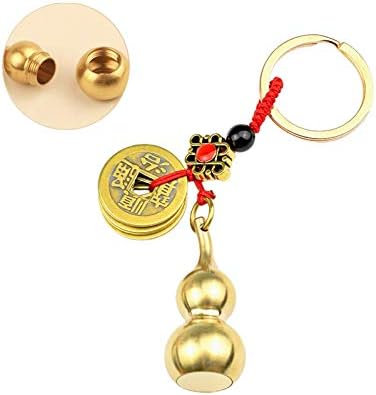 פנג שואי פליז וו לו גורד שרשרת מפתח עם מטבעות פנג שואי סיניים למזל טוב, דלעת פליז קלבה עם מטבעות